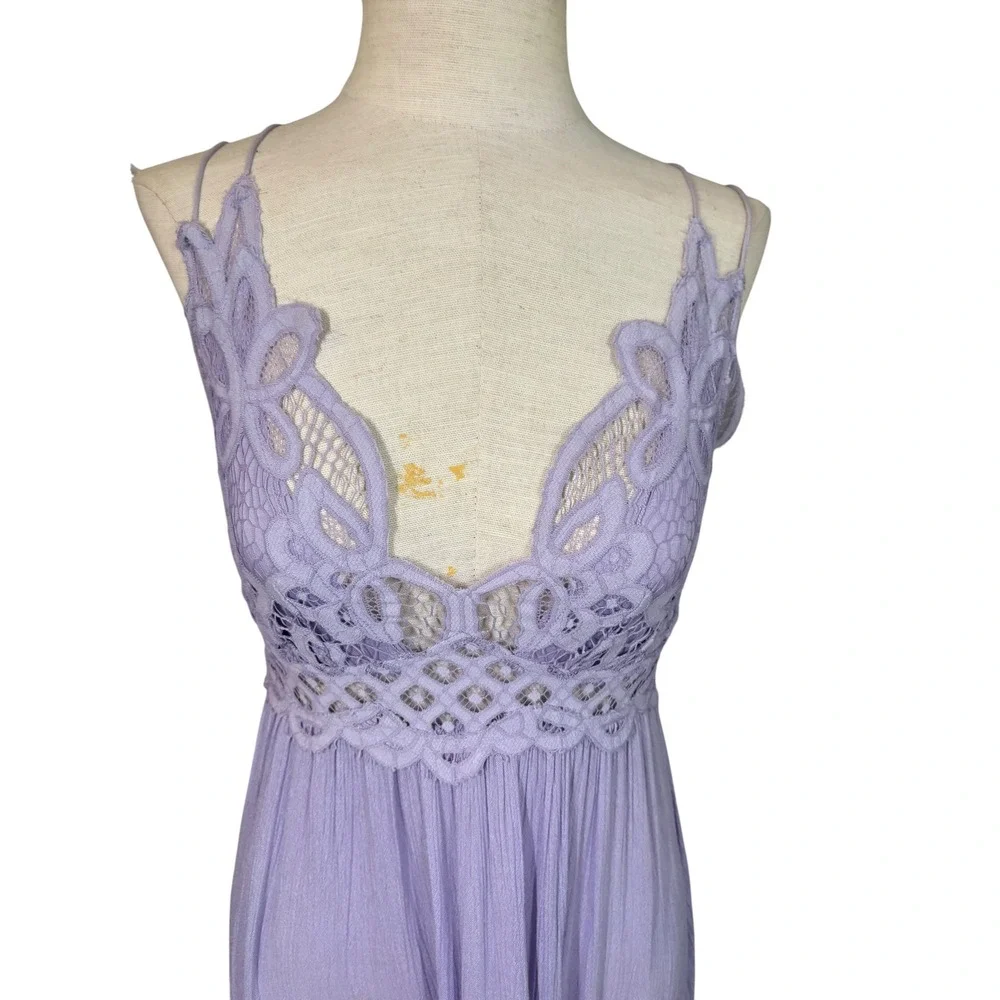 Free People Adella Slip Dress Lilac Purple M Lace Ruffle Feminine Boho Romantic